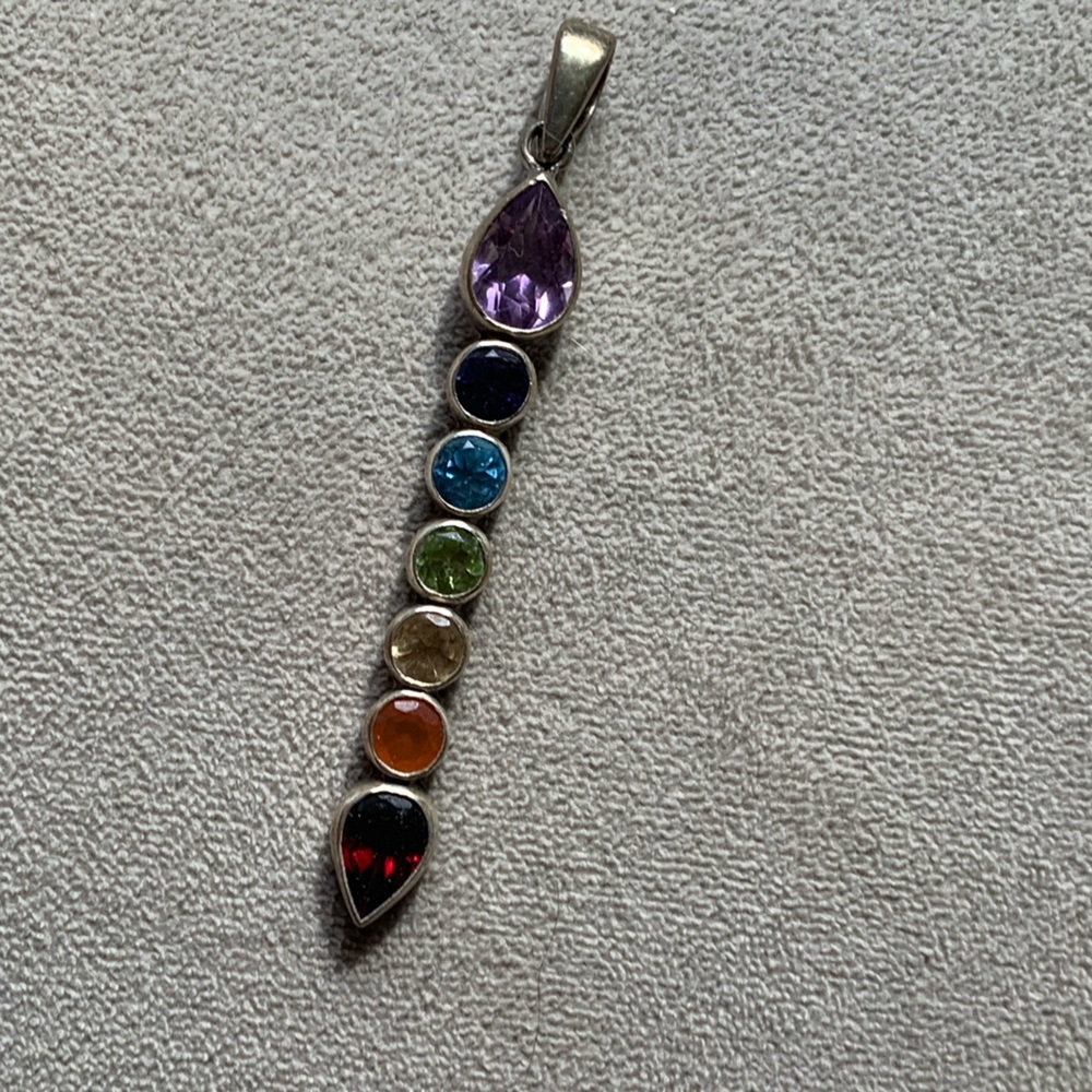 2.5 Inch Multi Gemstone Drop Pendant